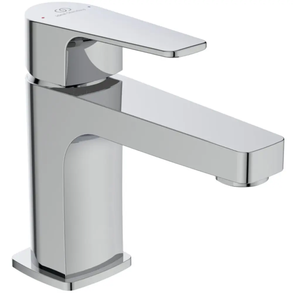 Waschtischarmatur von Ideal Standard in chrom, mit einem flachen Hebel und quadratischer Basis, geeignet für die Montage an einem Waschbecken.